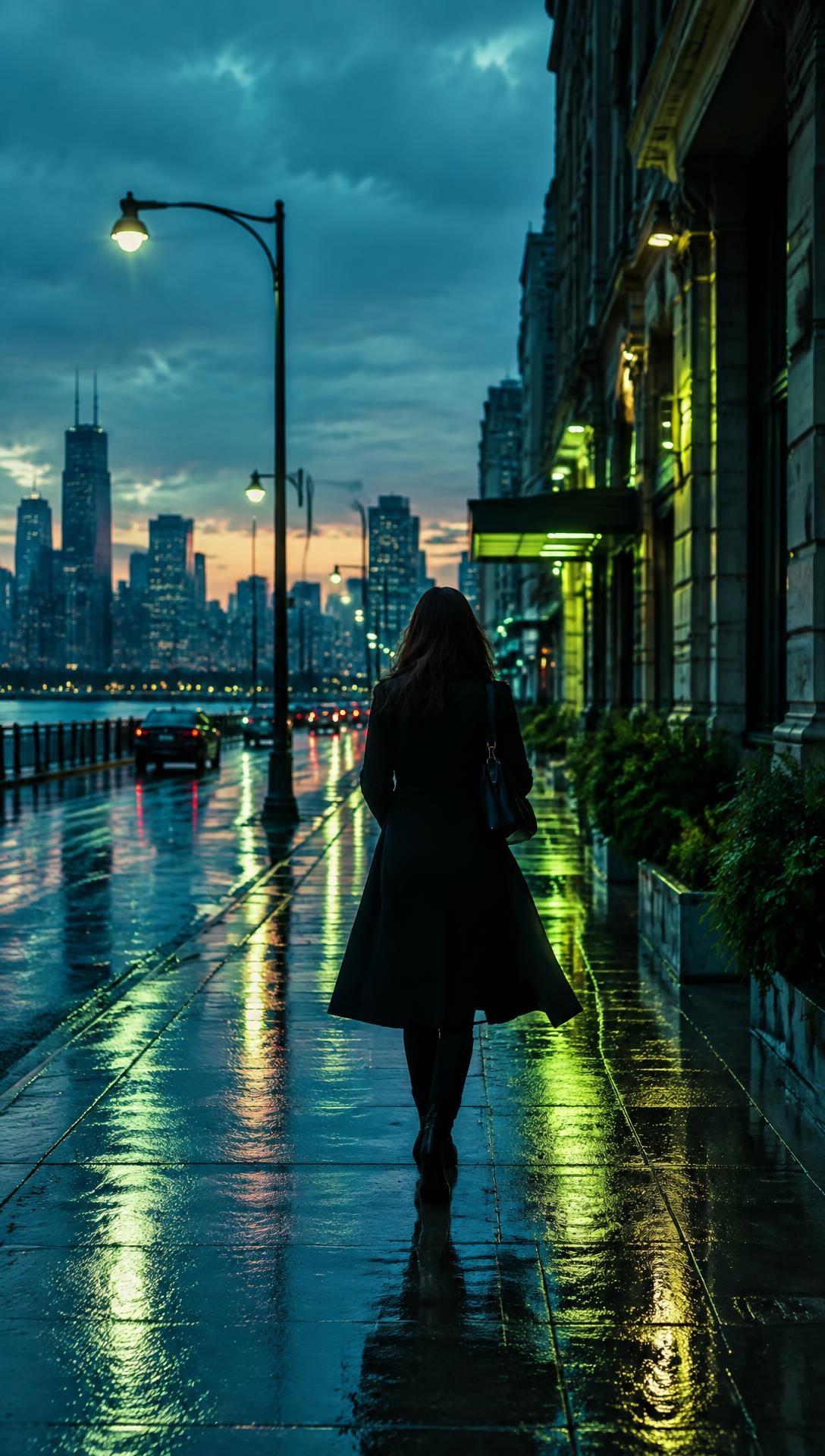 Vertical video preview of a person walking in a city at dusk