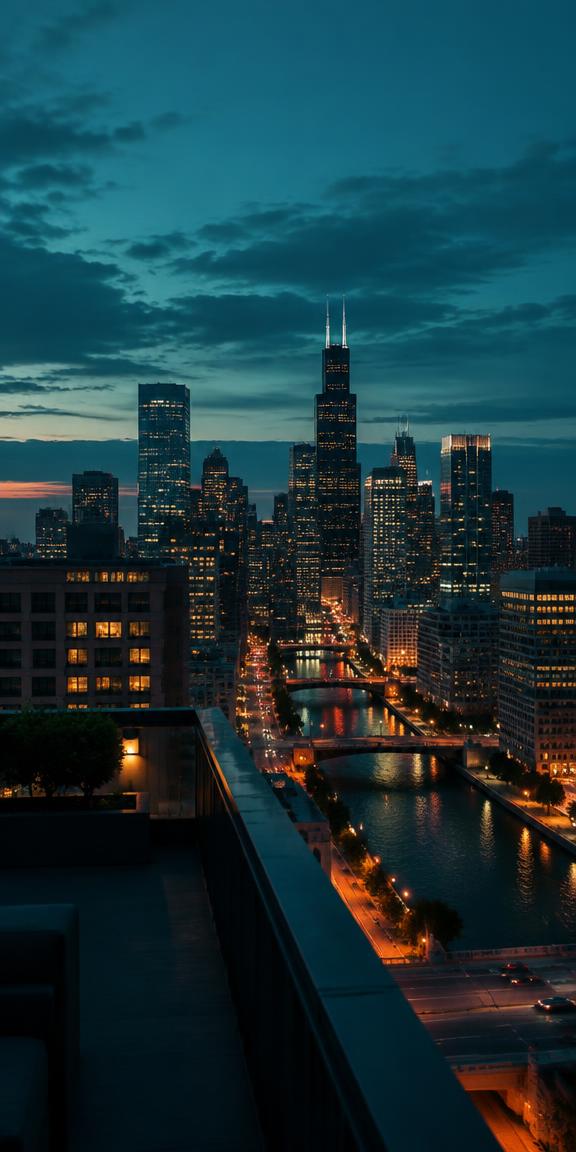 City skyline at dusk
